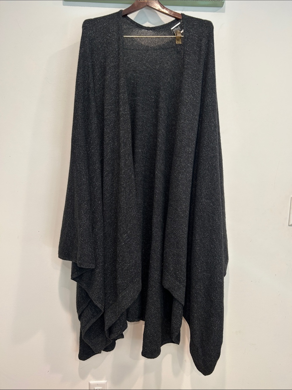 Vintage Sigrid Olsen Black nylon cotton wool rabbit hair cashmere shawl cloak os
